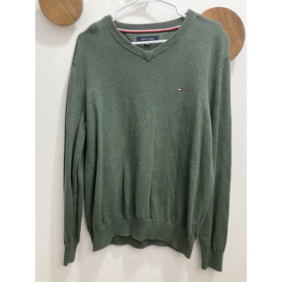 Tommy Hilfiger Other - Tommy Hilfiger Sweater Mens L Green Cotton V Neck Knit Long Sleeve‎ Pullover
